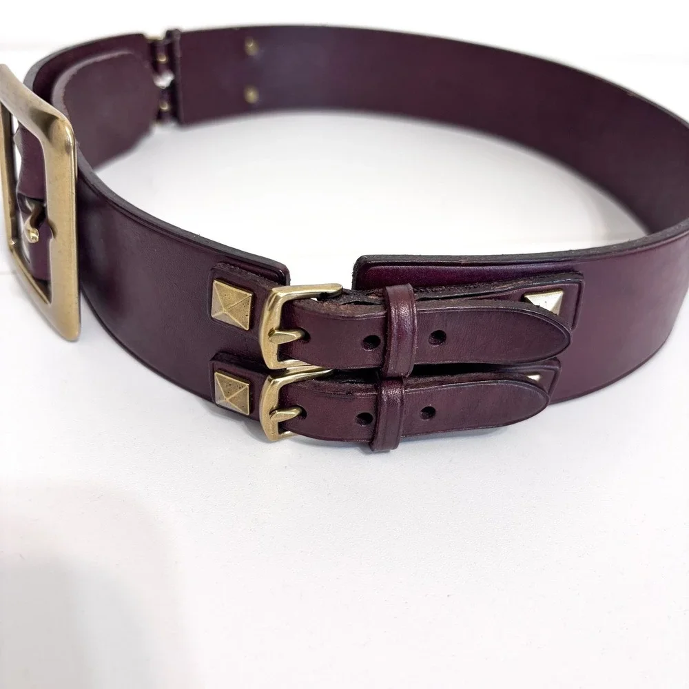 Ralph Lauren Equestrian Leather Brass‎ Belt Womens M Brown Double Buckle Bridle